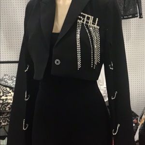 Rhinestone chain open sleeves fully lined jackets